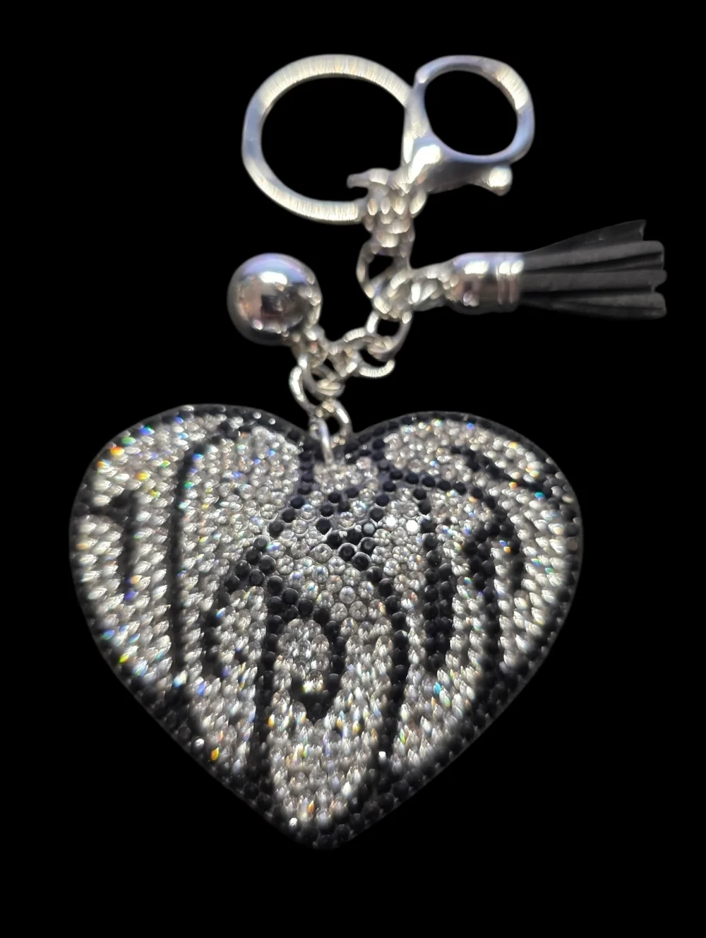 Silver and Black Heart Jesus Bag Charm Keychain